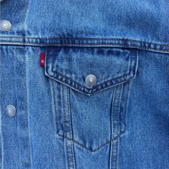 Levi’s Hybrid Hoodie Trucker Jean Jacket Mens XL Vintage Fit Blue Gray Hooded - Picture 6 of 10